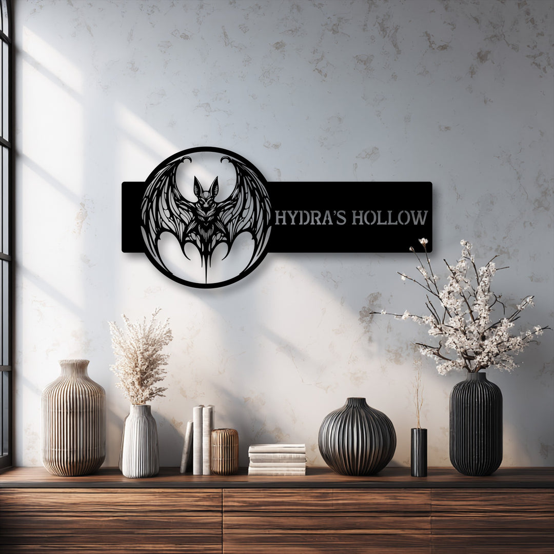 Personalized Bat Metal Wall Art – Custom Gothic Name Sign