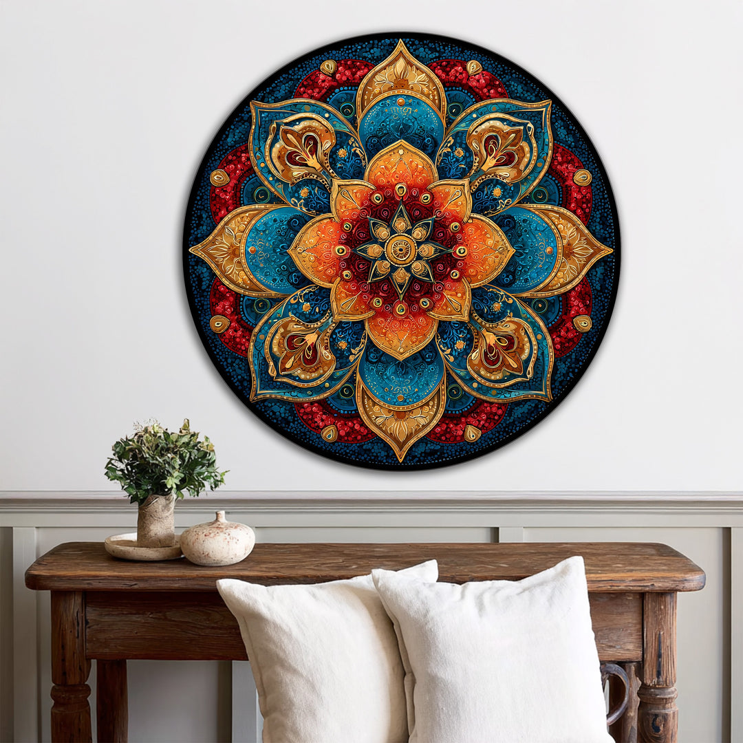 Mandala Joya Radiante – Ornamental Redonda Cuadro al óleo sobre madera