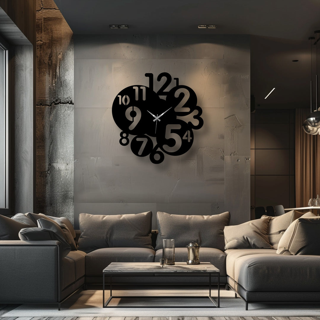 The bold abstract quality of the metal number art wall clock makes for striking decoration wall art in a modern space.