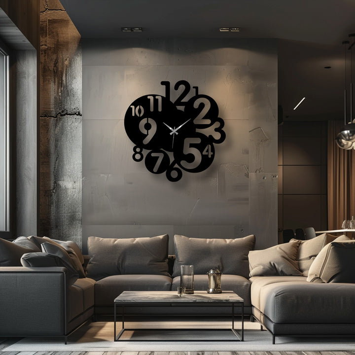 The bold abstract quality of the metal number art wall clock makes for striking decoration wall art in a modern space.