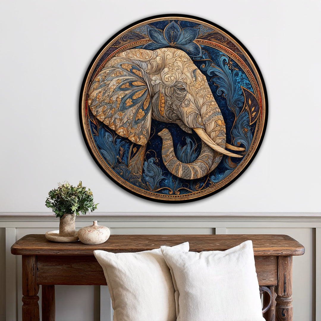 Guardiano del Loto Reale – Elefante Rotondo Ornato Quadro a Olio