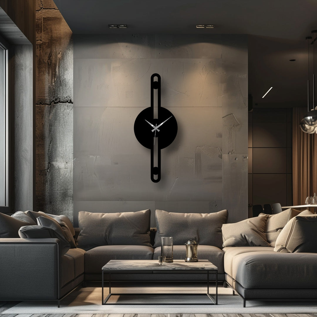 Low color saturation highlights the sleek, minimalist metal wall clock, a subtle yet impactful decoration wall art piece within the room's muted tones.