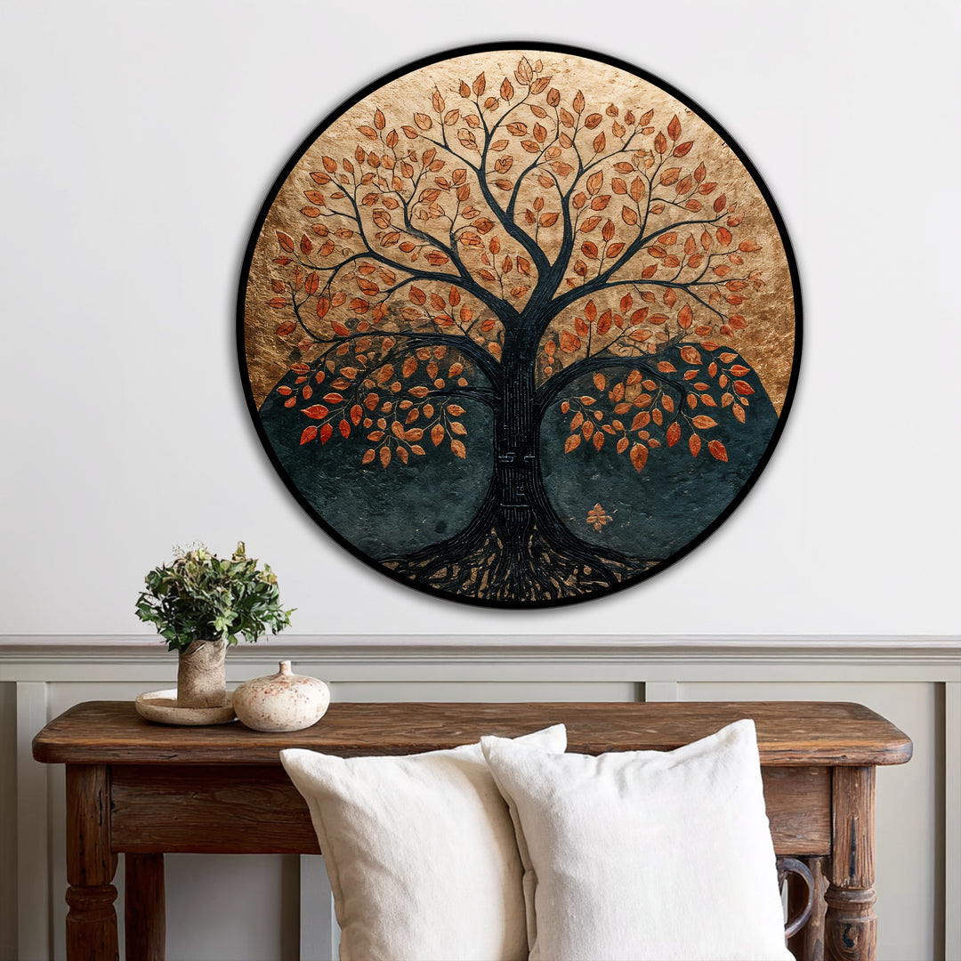 Eternal Roots – Autumn Tree Round Oil Painting
