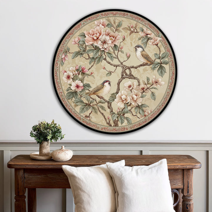 Soft light and shadow accentuate the delicate details of this elegant floral round oil painting, bringing warmth to your oil painting home decor.