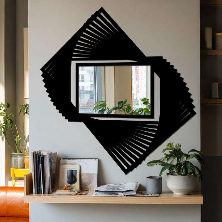 Showcasing the realistic detail, this rotating blade metal floor mirror features a dynamic spiral frame design, serving as a statement piece for unique metal wall art home decor.
