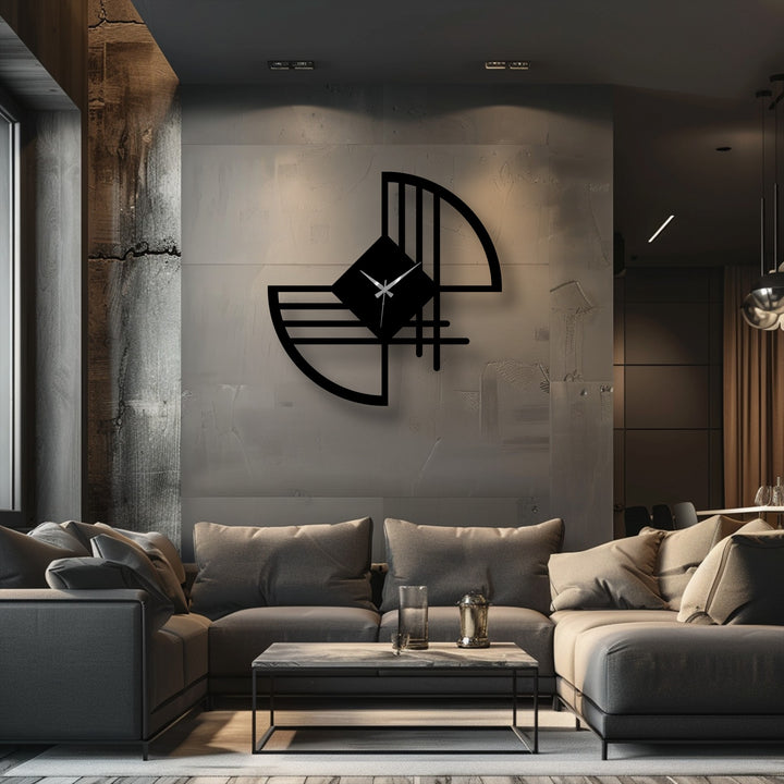The visual rhythm of the abstract line design in this modern geometric metal wall clock creates a dynamic interplay, enhancing the metal wall decor with its stylish form.