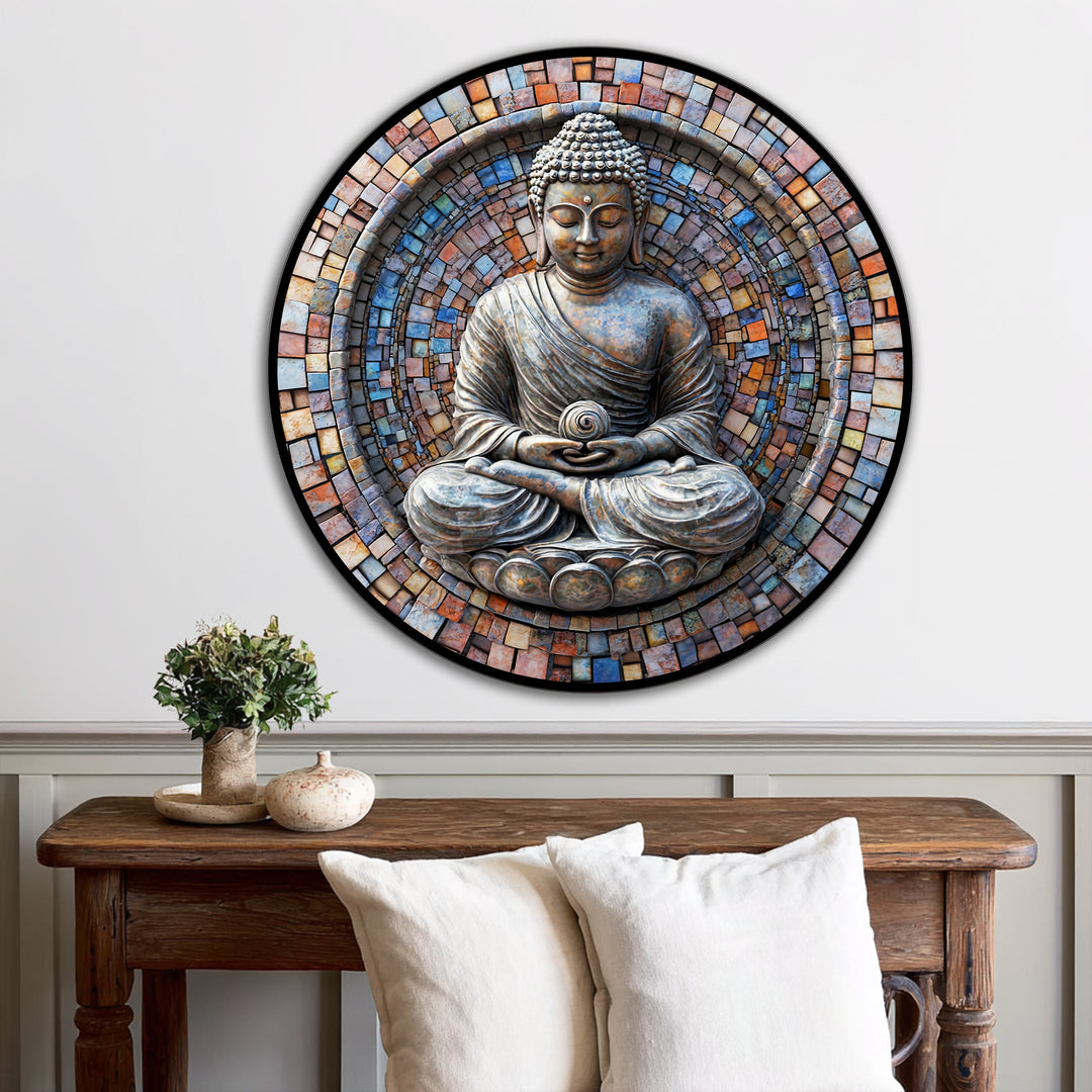 Mosaico Sagrado Serenidad – Buda Redondo Cuadro al óleo