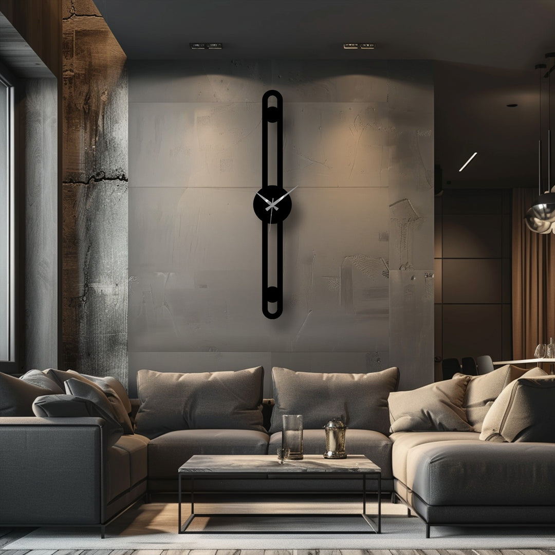 Vertical minimalist decoration wall art features a slim, elongated shape, accentuating the modern design of this metal wall clock.