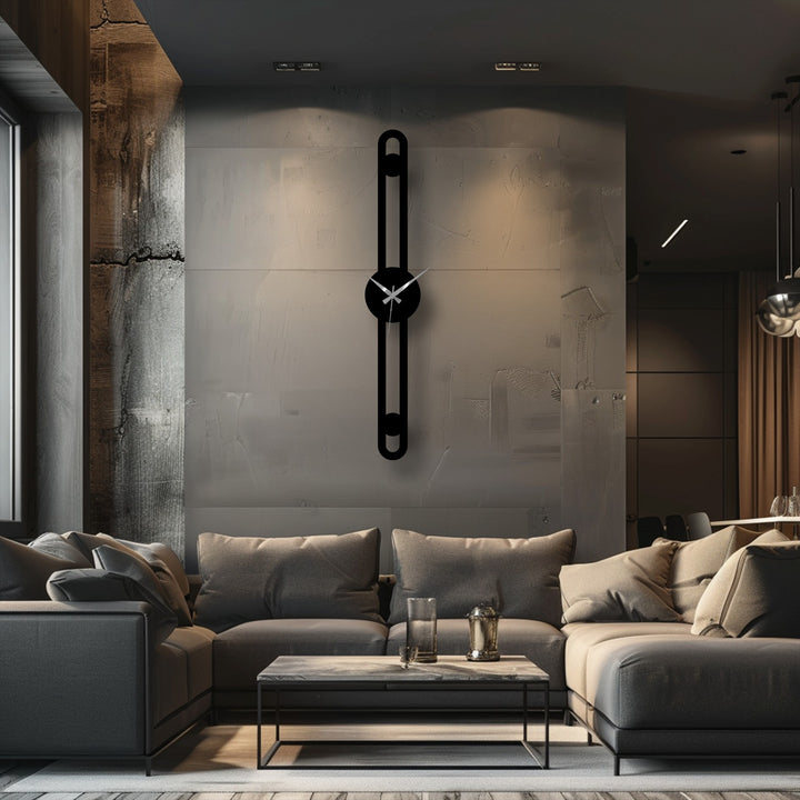 Vertical minimalist decoration wall art features a slim, elongated shape, accentuating the modern design of this metal wall clock.