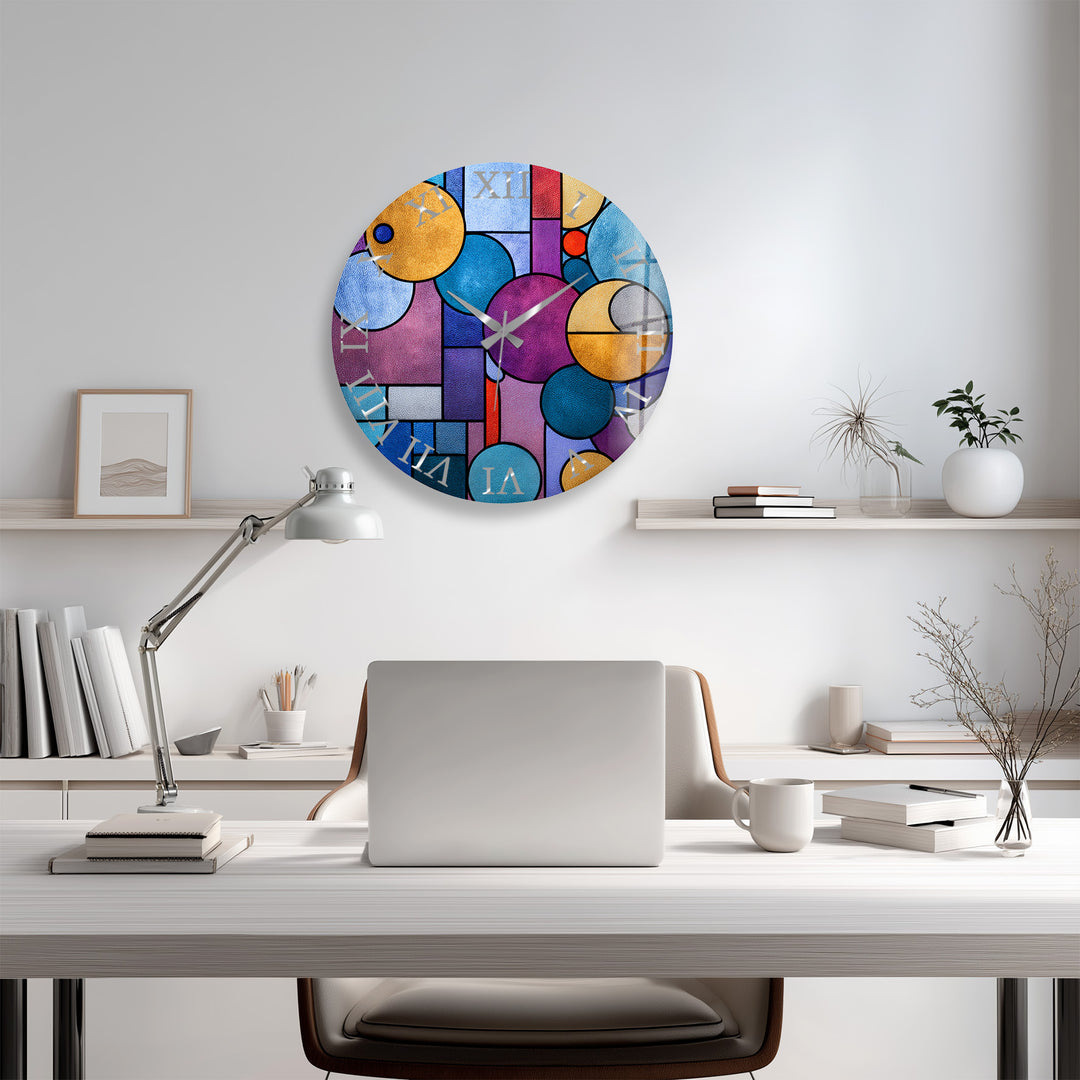 Colorful Geometric Glass Wall Clock – Modern Abstract Circle Art