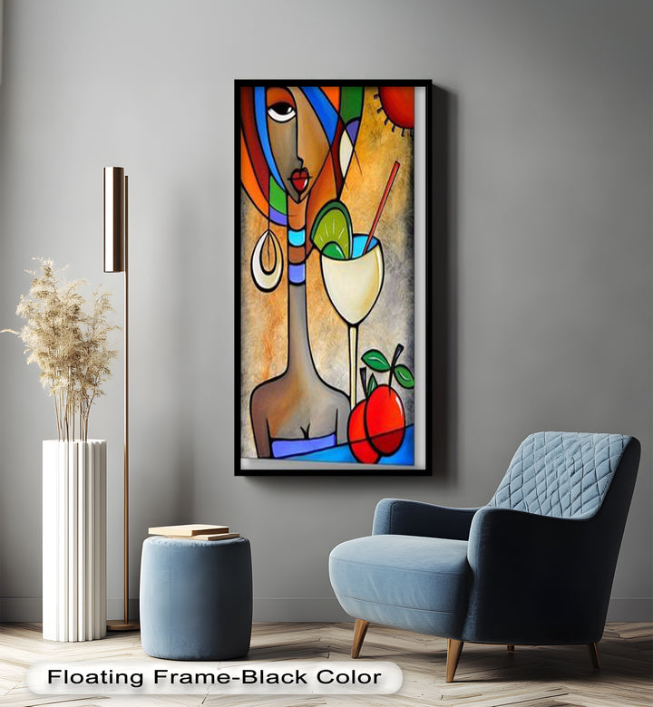 Tropical Muse – Colorful Woman with Cocktail Abstract Oil Painting