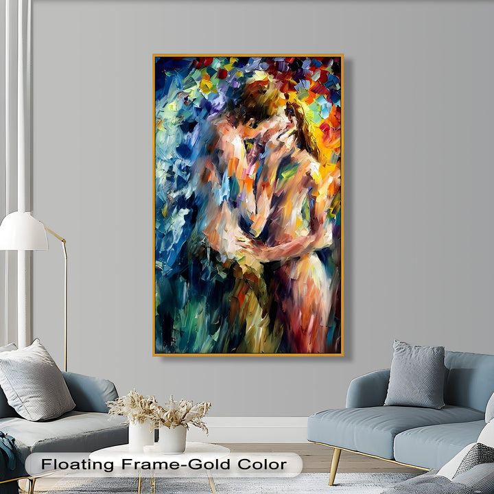Ethereal Embrace – Abstract Lovers in a Burst of Color Oil Painting
