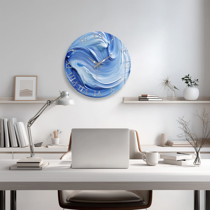 Blue Swirl Glass Wall Clock – Abstract Ölgemälde  Decor