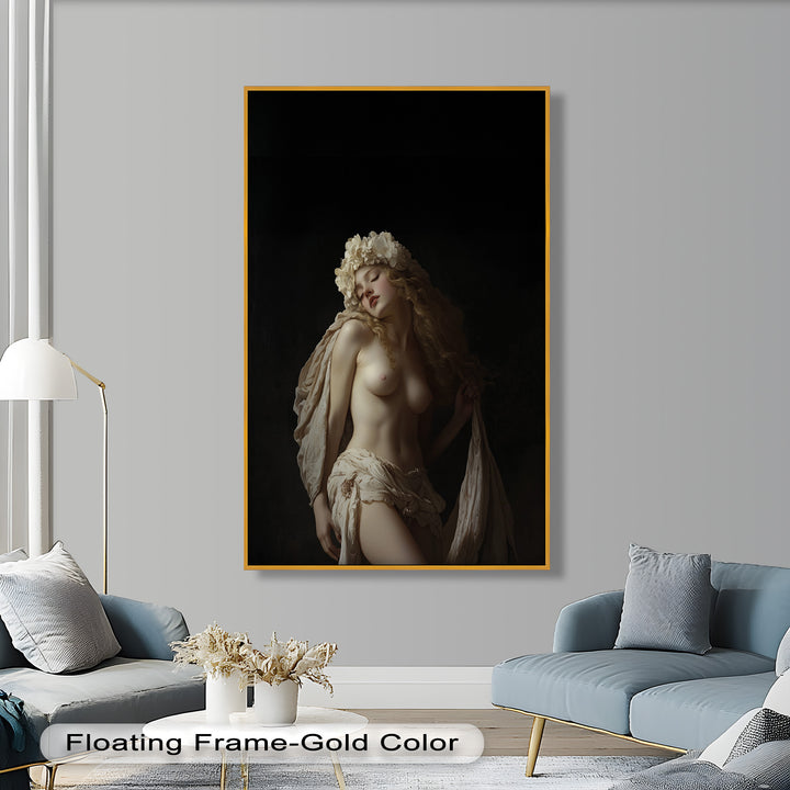 Moonlit Reverie – Classical Nude with Floral Crown Oil Painting