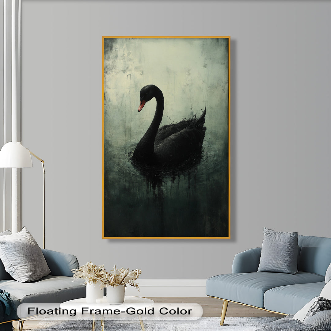 Solitary Grace – Moody Black Swan Oil Painting