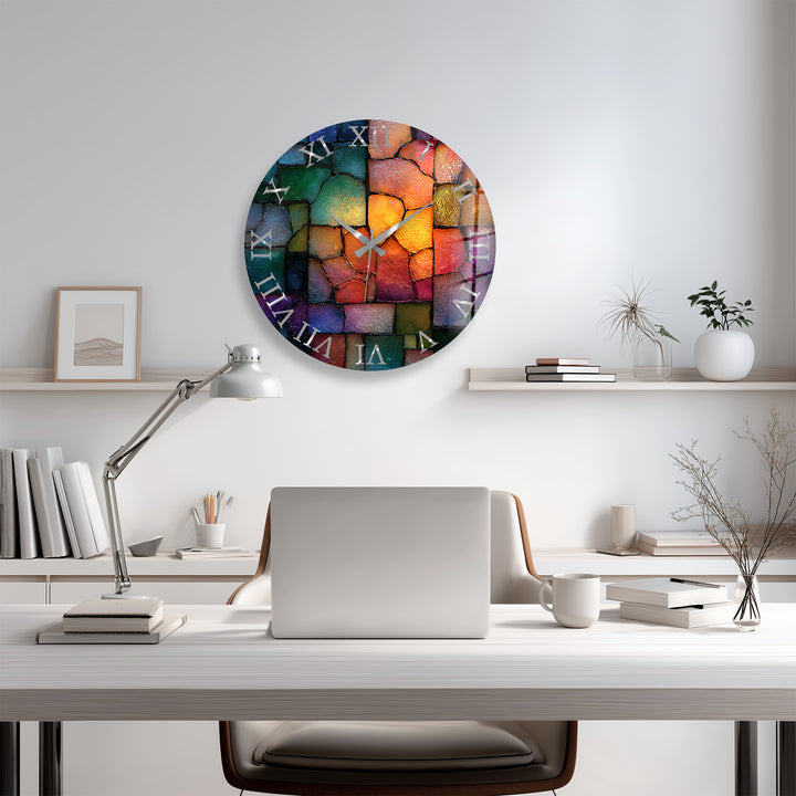 Colorful Mosaic Glass Wall Clock – Abstract Stone Pattern Decor