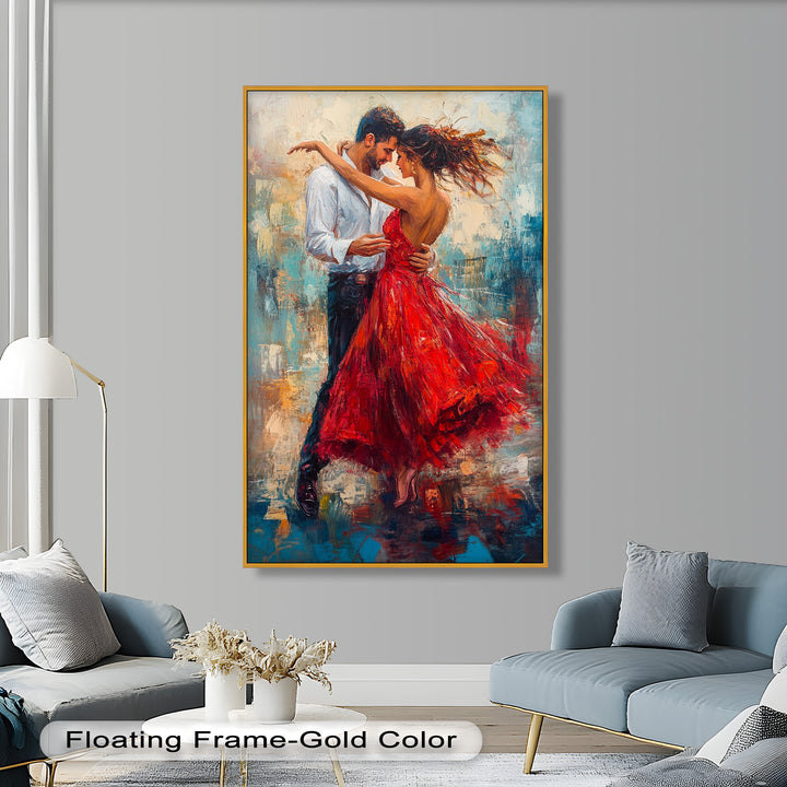 Flamenco Fire – Romantic Couple in Red Dress Oil Painting