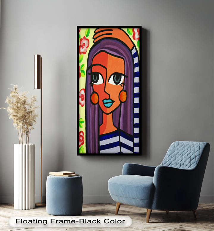 Striped Muse – Vibrant Woman with Flowers Picasso Oil Painting