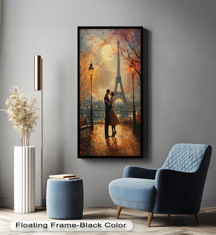 Paris Moonlight – Lovers Beneath the Eiffel Tower Love Oil Painting