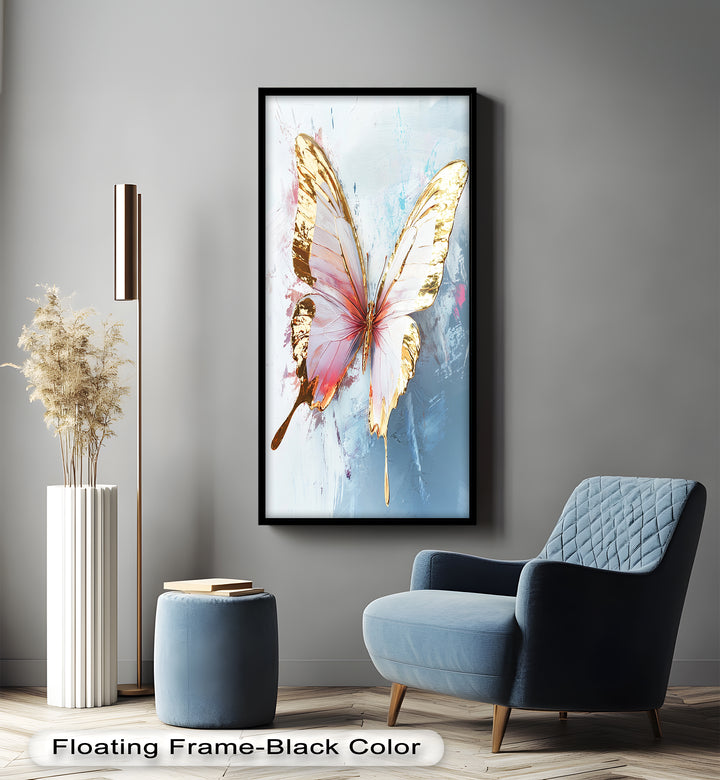 Gold und Blush Schmetterling in Bewegung - Tier Ölgemälde