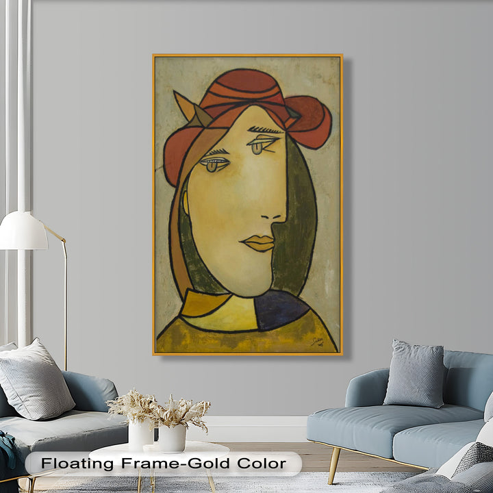 Melancholy in Red Hat – Minimalist Portrait Picasso Oil Painting