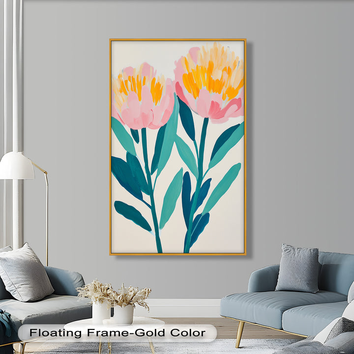 Sunburst Peonies – Modernes Boho-Blumenölgemälde