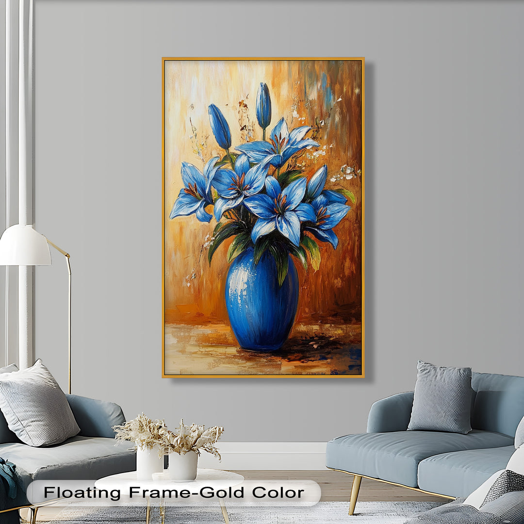 Azure Blossoms in a Blue Vase – Flower Oil Painting