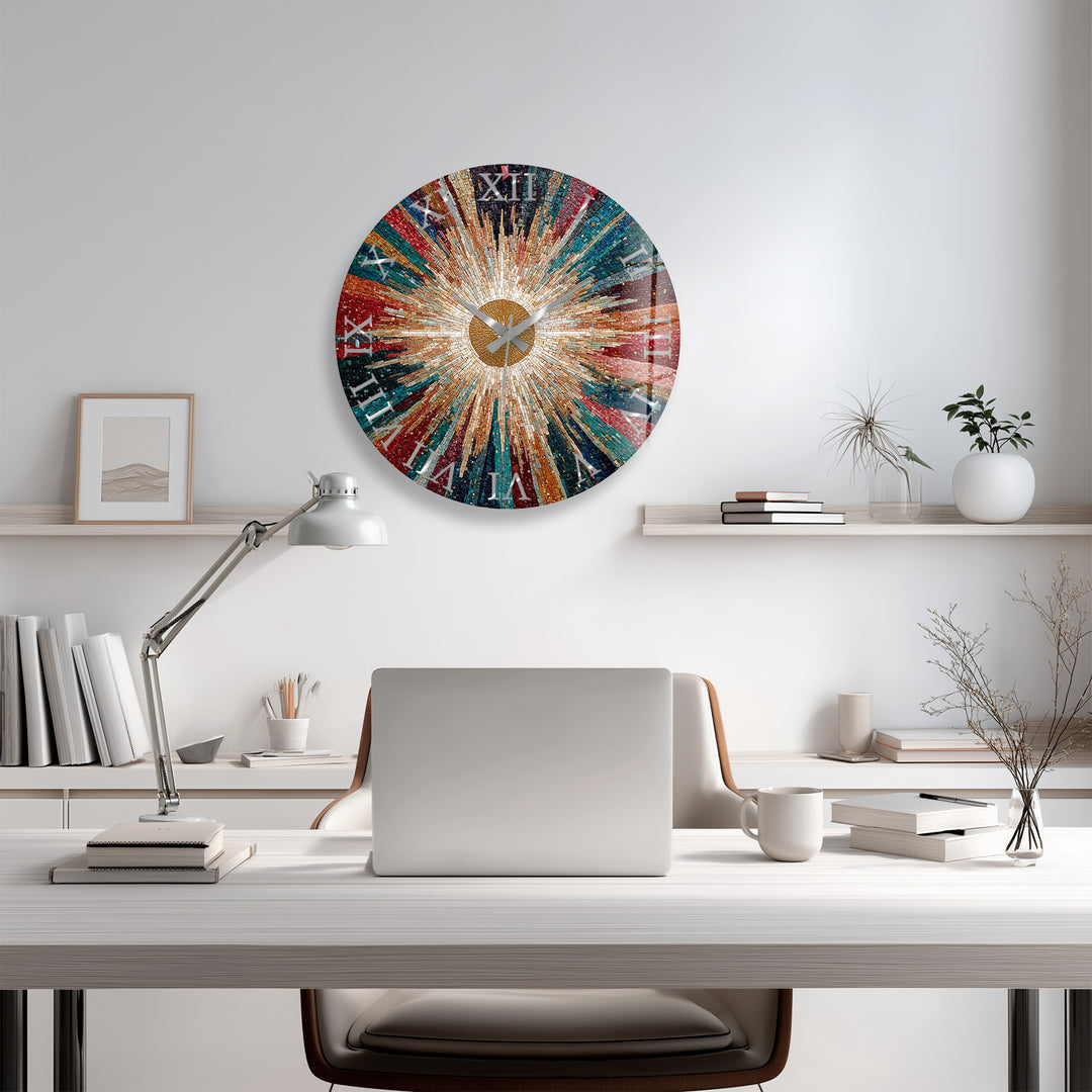 Colorful Sunburst Glass Wall Clock – Radiant Mosaic Art Decor
