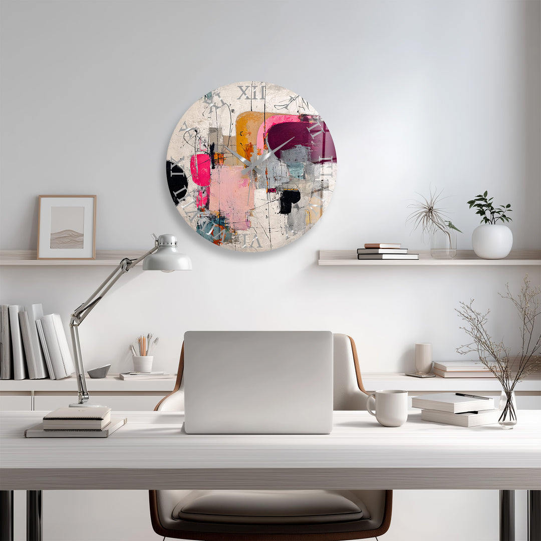 Pink Abstract Glass Wall Clock – Modern Geometric Art