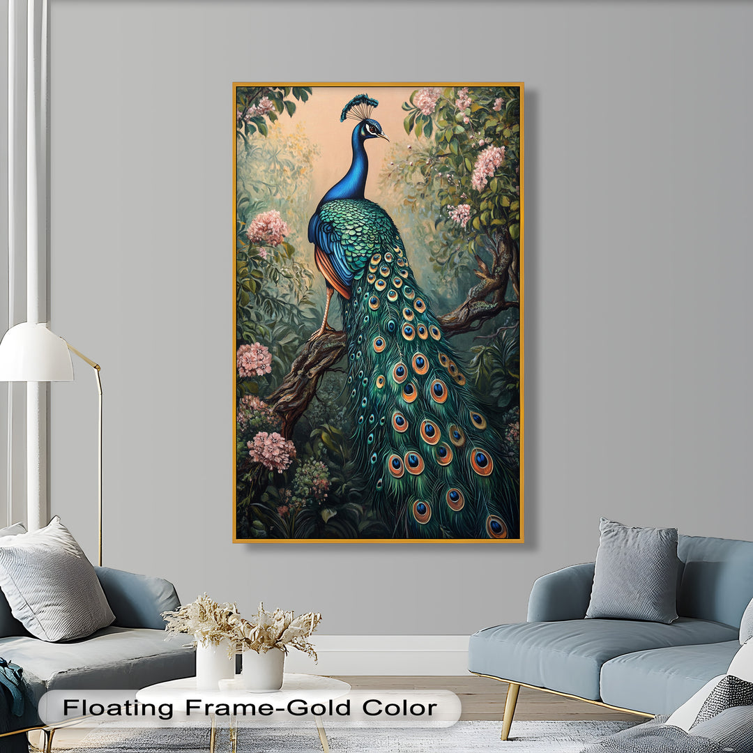 Peacock Among Blossoms – Regal Garden Beauty Animal Oil Painting