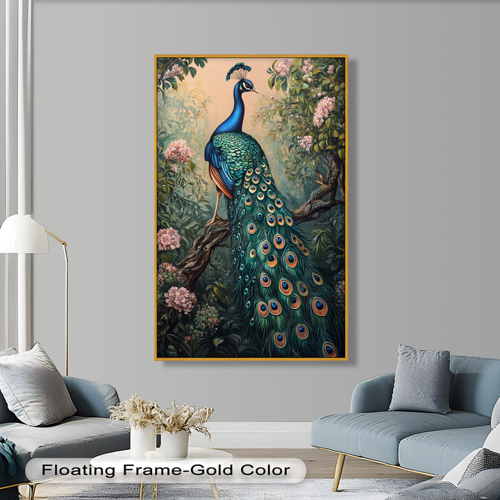 Peacock Among Blossoms – Regal Garden Beauty Animal Oil Painting