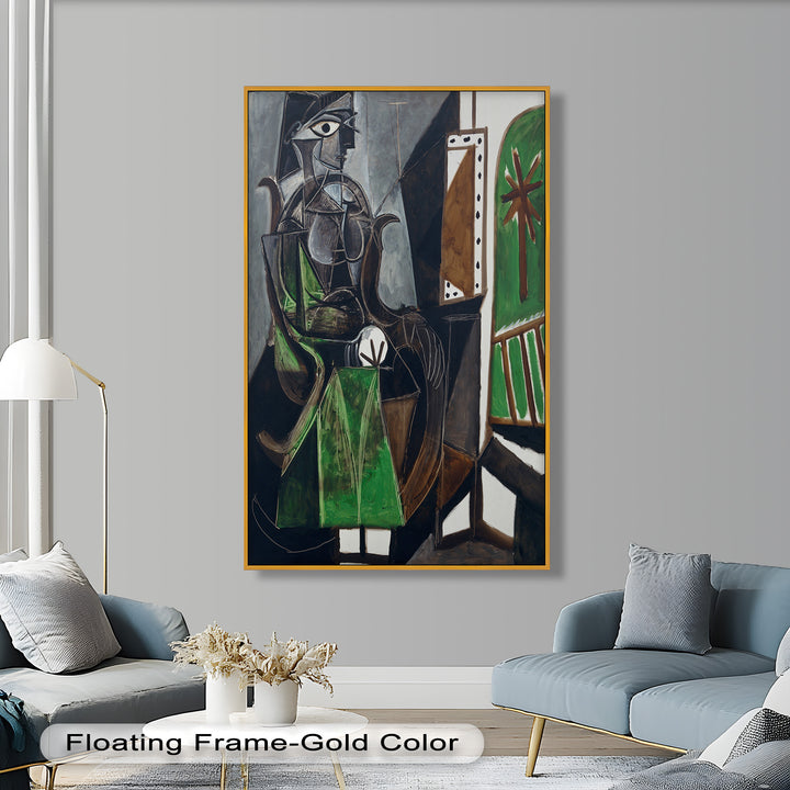 Figure by the Window – Abstract Green Interior Picasso Oil Painting