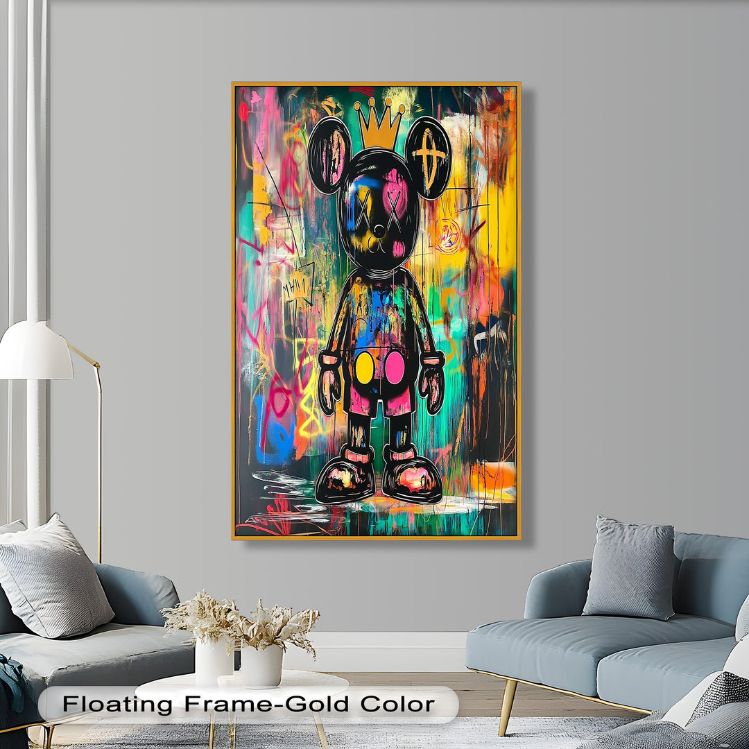 Crowned Chaos – Neon Royal KAWS Oil Painting