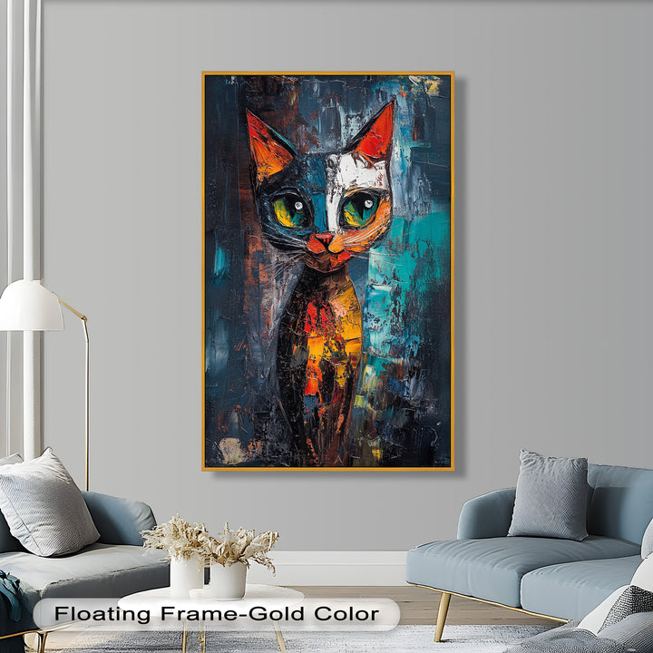 Abstraktes Katzenportrait mit Neonfarben - Tierölgemälde