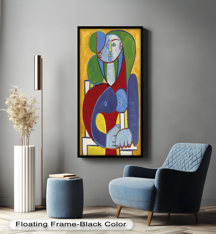 Seated in Silence – Colorful Cubist Portrait Oil Painting