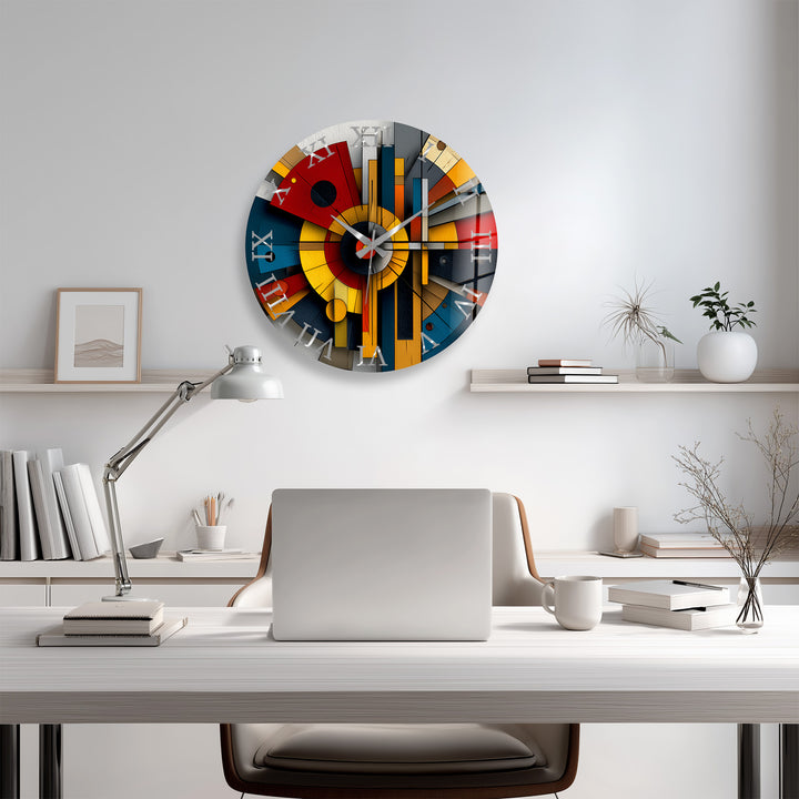 Bauhaus Style Glass Wall Clock – Colorful Geometric Art
