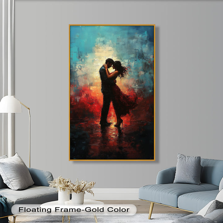 Romantic Couple in Fiery Twilight - Modern Oil Painting