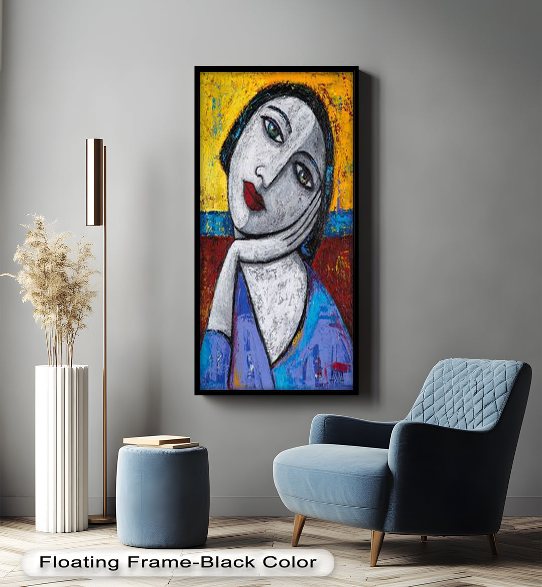 Restful Gaze – Expressionist Woman in Blue Picasso Oil Painting