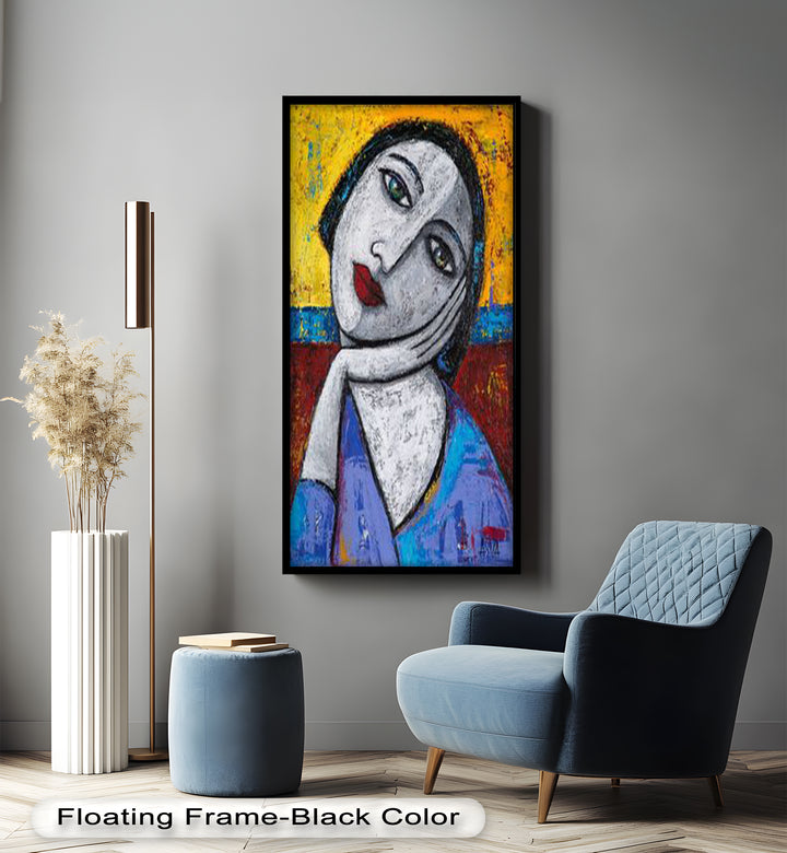 Restful Gaze – Expressionist Woman in Blue Picasso Oil Painting