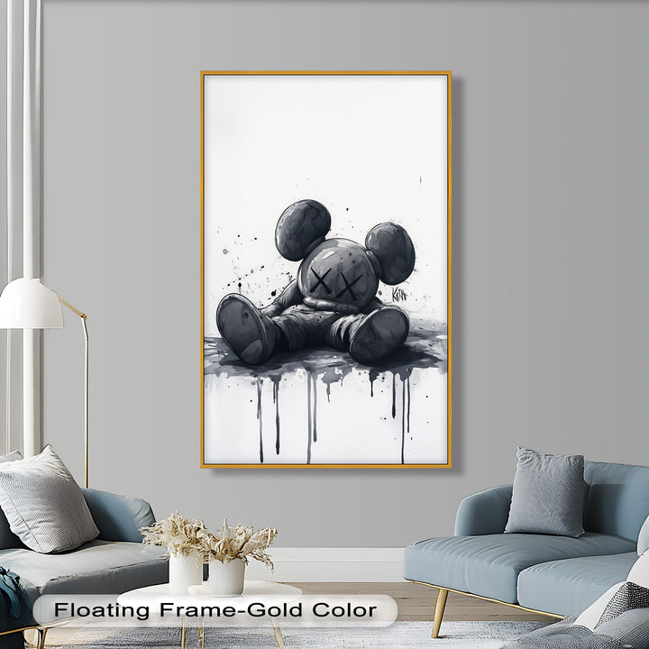 Gefallenes Schweigen – Monochromes KAWS-Ölgemälde