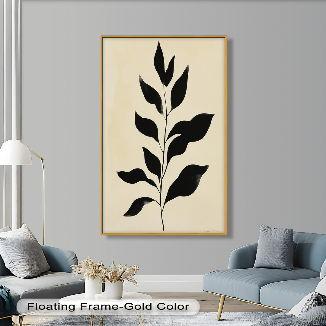 Black Botanical Minimalism – Monochrome Oil Painting