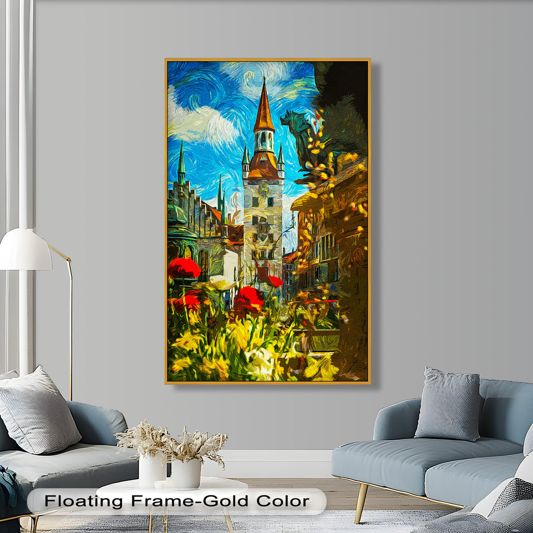 Sunlit Cathedral Square – Vibrant European Cityscape Picasso Oil Painting