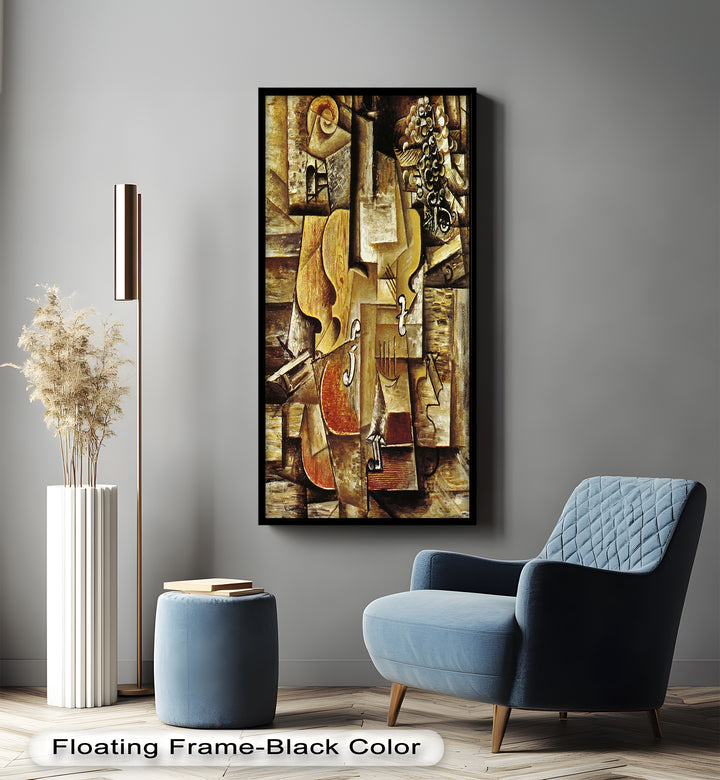 Violin & Grapes Wall Art – Cubist Still Life Oil Painting