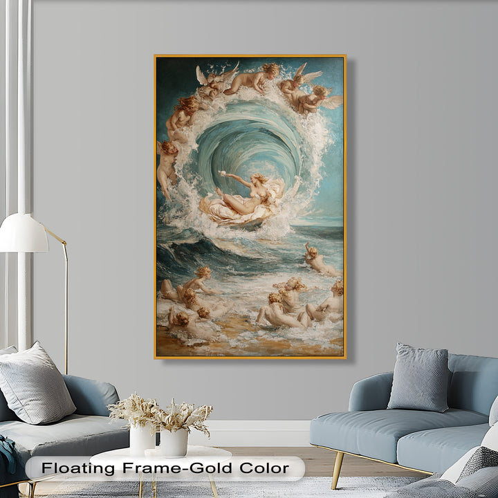 Birth of the Wave – Mythological Goddess and Cherubs Oil Painting