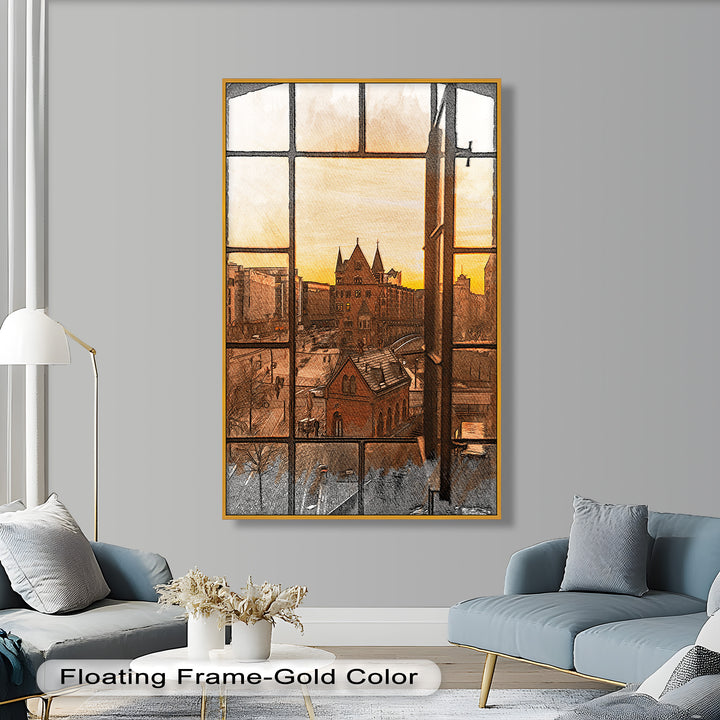 Sonnenuntergang über der Altstadt - Historisches Ölgemälde