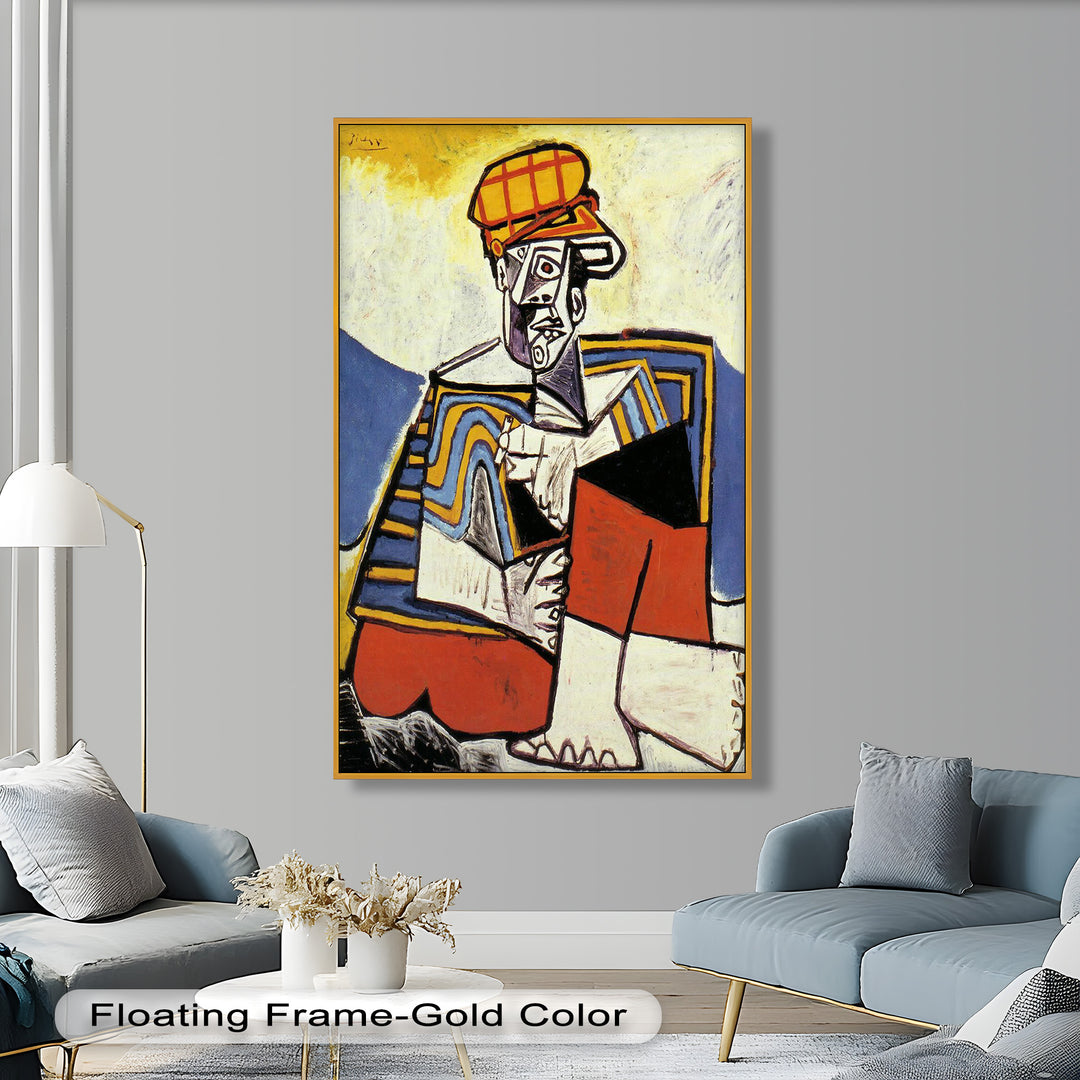 Geometric Man in Red Hat Wall Art – Cubist Oil Painting