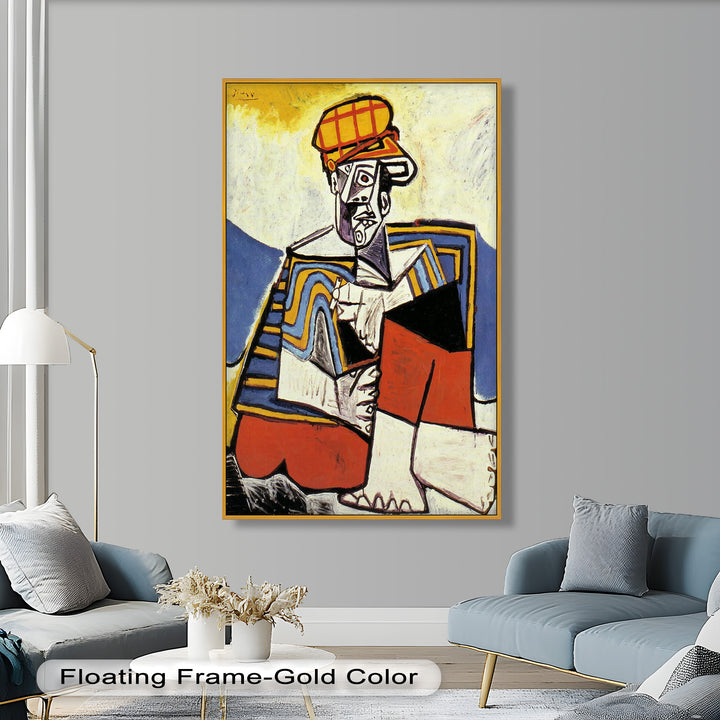 Geometric Man in Red Hat Wall Art – Cubist Oil Painting
