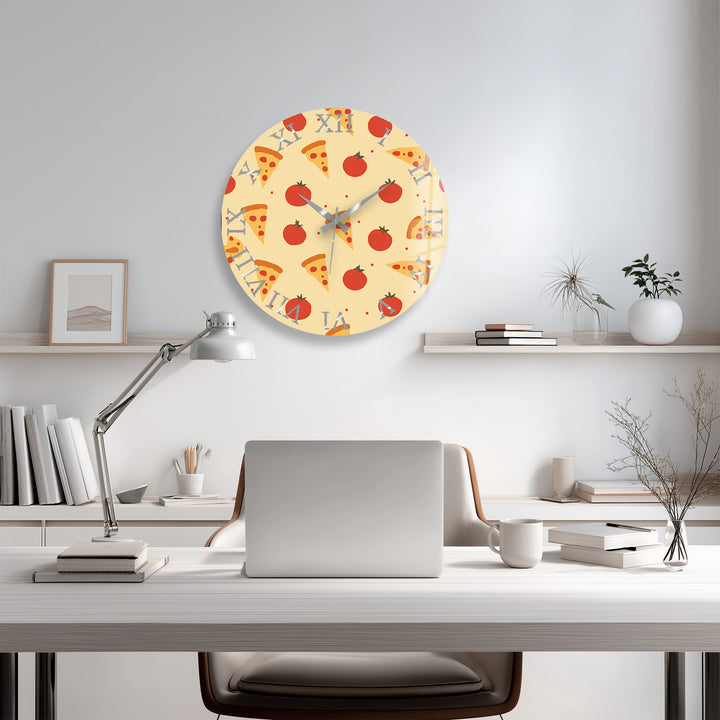 Glaswanduhr mit Pizzamuster – niedliche Küchendekoration