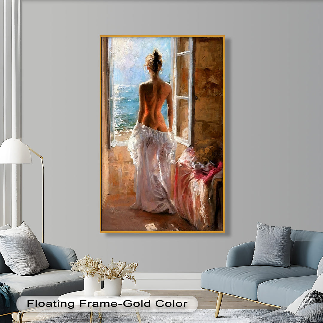 Whispers of the Sea – Romantic Woman by the Ocean Nude Oil Painting