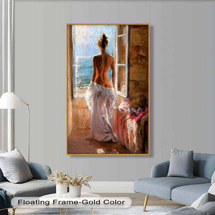 Whispers of the Sea – Romantic Woman by the Ocean Nude Oil Painting